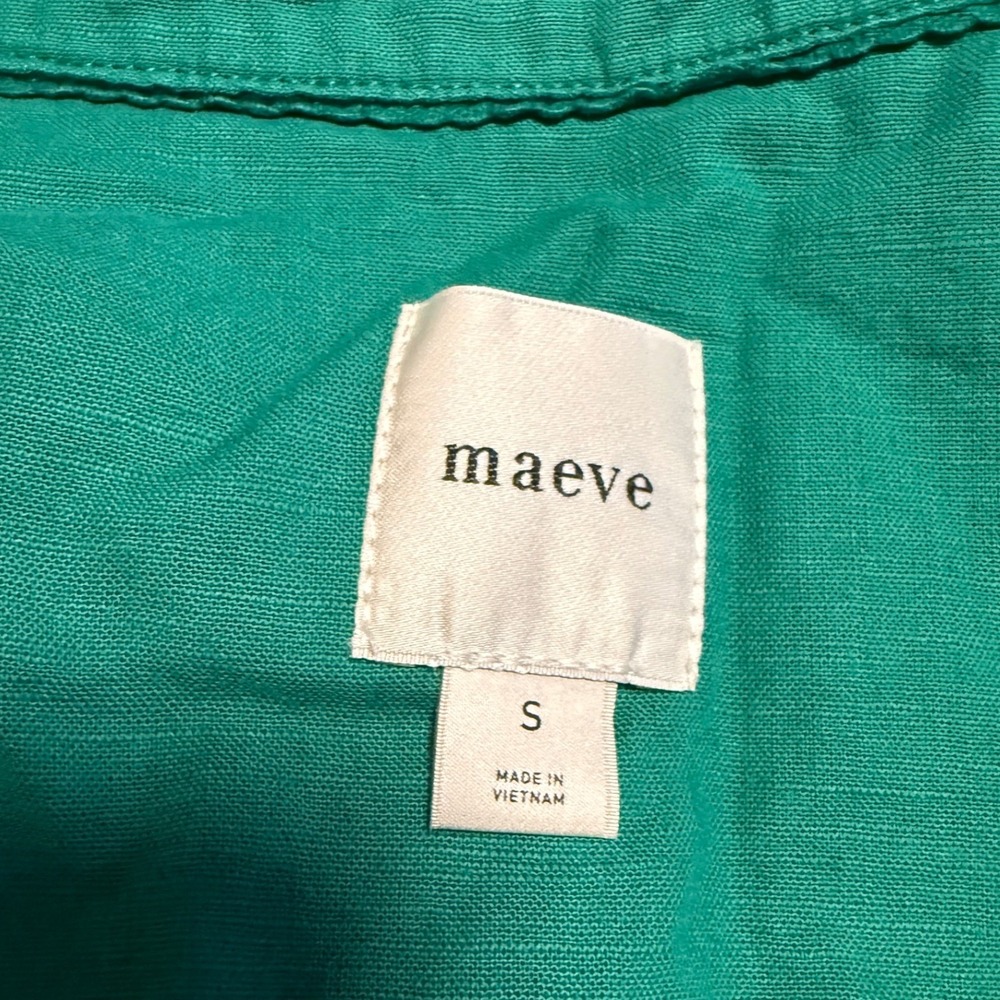 Maeve Anthropologie Green Linen Cotton Blend Button Down Shirt OB2021898 Small - Picture 5 of 7
